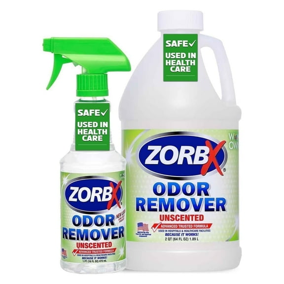 ZORBX Unscented Odor Eliminator Spray for Hospitals & Healthcare  Dog, Cat, Car & Carpet Deodorizer (16oz + 64oz)