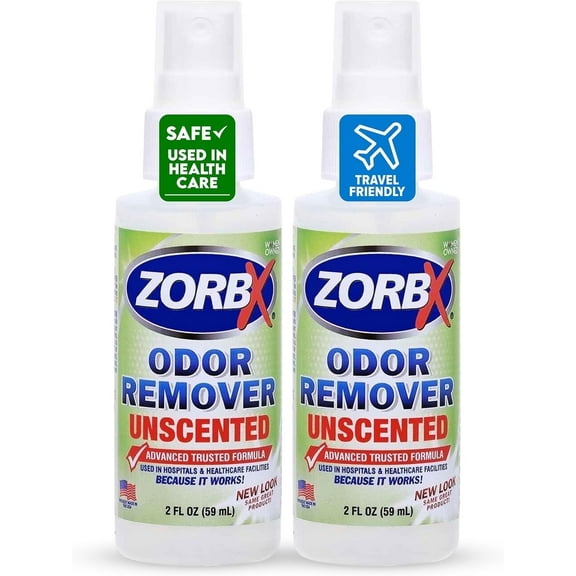 ZORBX Unscented Odor Eliminator Spray for Hospitals & Healthcare  Dog, Cat, Car & Carpet Deodorizer (2 Fl oz  Pack of 2)