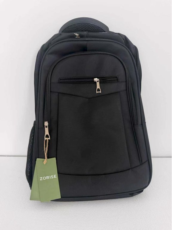 Black Backpack for Men and Women, Multi-Compartment Travel Backpack with Front Zipper Pocket, Side Mesh Pocket and Padded Shoulder Straps