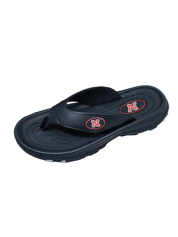 Collegiate Series Golf Sandals for Women and Men, Thong Flip Flops With Removable Spikes, Golf Footwear With Deeper Heel Cup and Higher Sidewalls, Black, Nebraska, Mens 13