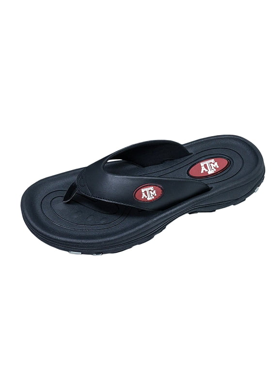 Collegiate Series Golf Sandals for Women and Men, Thong Flip Flops With Removable Spikes, Golf Footwear With Deeper Heel Cup and Higher Sidewalls, Black, Texas A&M, Mens 13