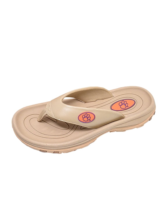 Collegiate Series Golf Sandals for Women and Men, Thong Flip Flops With Removable Spikes, Golf Footwear With Deeper Heel Cup and Higher Sidewalls, Tan, Clemson, Mens 9/Womens 11