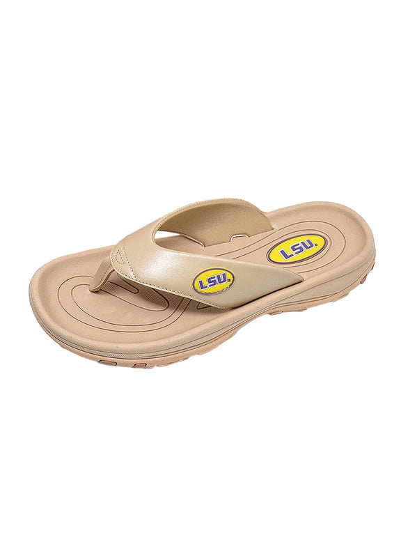 Collegiate Series Golf Sandals for Women and Men, Thong Flip Flops With Removable Spikes, Golf Footwear With Deeper Heel Cup and Higher Sidewalls, Tan, LSU, Mens 7/Womens 9/