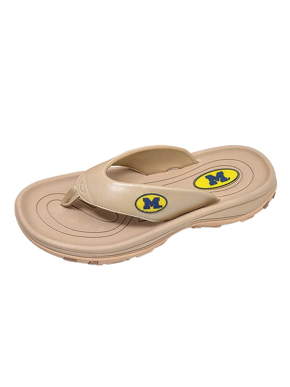 Collegiate Series Golf Sandals for Women and Men, Thong Flip Flops With Removable Spikes, Golf Footwear With Deeper Heel Cup and Higher Sidewalls, Tan, Michigan, Mens 9/Womens 11