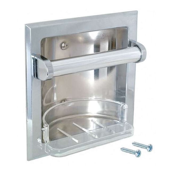 Recessed Soap and Grab Bar, 6-1/4" L, Stainless Steel, Chrome