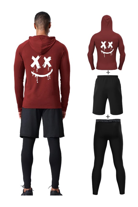 3pcs Men's Fitness Set with Hooded Sweatshirt, for Running, Cycling, Climbing, and Fishing Outdoor Casual Sportswear