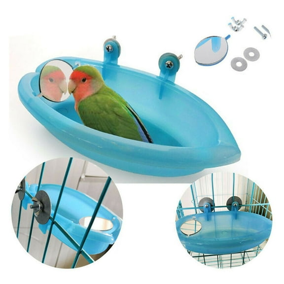 ZORVEX Bird Bath Tub Bowl Basin Hanging Birdbath Toy Pet Parrot Budgie Parakeet Cockatiel Cage Water Shower Food Feeder With Mirror Pet Supplies