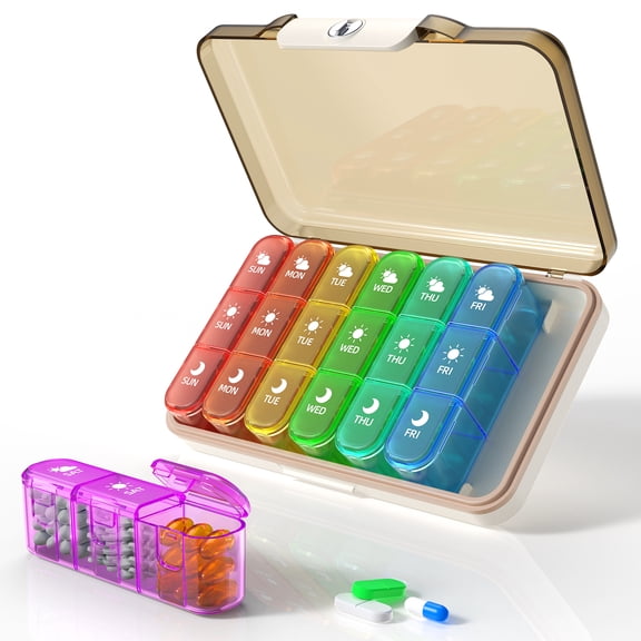 ZORVIDSON Foldable 7-Day Pill Organizer, 3 Times Daily, Detachable Compartments, Bpa-Free Food Grade Travel Pill Case, Moisture & Light Proof with AM, Noon, PM Markers for Vitamins & Fish Oil