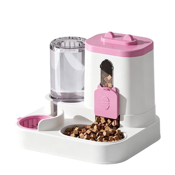 ZORVINEX 2-in-1 Pet Food and Water Dispenser - Automatic Large Capacity Self-Feeder with Siphon Leak Prevention for Small and Medium Dogs & Cats,Pink