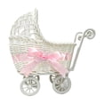 thumbnail image 1 of ZORVINEX Faux Rattan Pram-Shaped Flower Basket - Multi-Functional Storage for Flowers, Fruits, and Pet Bed - Cute Rural Decor for Weddings, Parties, and Home Decor - Versatile Gift Option Pink, 1 of 6
