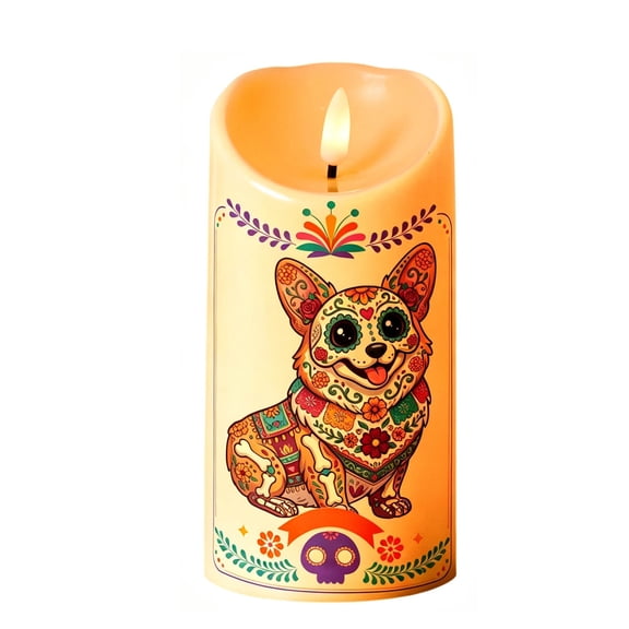 ZORVINEX Halloween Skull Corgi LED Candle Light with Moving Flame Effect, Skeleton Dog Decorative Lamp, Plastic Flameless Candle Ornament for Home Decor (Batteries Not Included) Multicolor