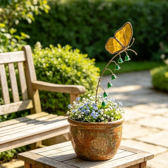 ZORVINEX Metal Insect Garden Stakes - Whimsical Stained Glass Style Decorative Ornaments for Indoor Outdoor Potted Plants & Flower Beds, Durable, Enchanting Yard Decor,Colorful C