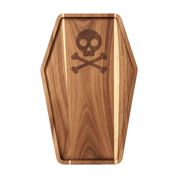 ZORVINEX Natural Solid Wood Coffin Shaped Serving Tray Spooky Skull Crossbones Charcuterie Board Multipurpose Snack Platter For Halloween Fall Party Decor,White