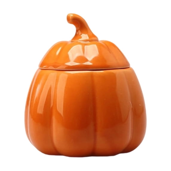 ZORVINEX Pumpkin Ceramic Candy Jar with Lid, Halloween Thanksgiving Decor Storage Container, Pumpkin Shaped Canister for Snacks Seasonings Tea, Tabletop Kitchen Decoration,Orange