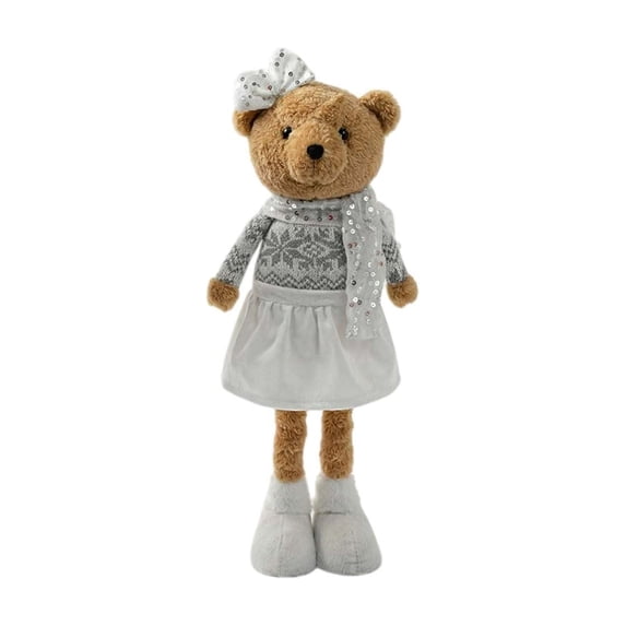 ZORVINEX Retractable Leg Christmas Bear Decor Stretchable Standing Bear Stuffed Figurine Holiday Plush Ornament For Fireplace Shelf Tabletop Home Party Decoration,Multicolor E
