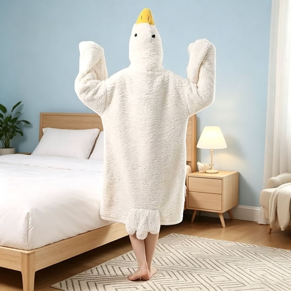 ZORVINEX Soft Fleece Big Duck Onesie Pajamas for Women | Unisex Comfortable Loungewear for Parties & Halloween | Cozy Plus Size Jumpsuit for Couples & Family Matching Fun White
