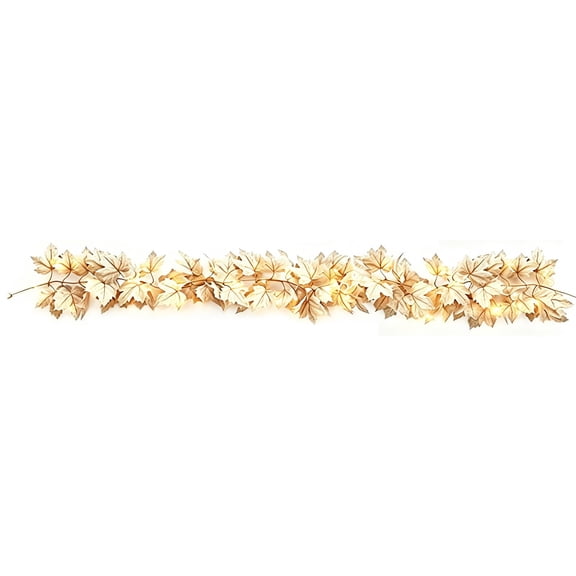ZORVINEX Thanksgiving Artificial White Maple Leaf Garland With LED String Lights Fall Rattan Decor For Fireplace Mantel Wall Home Decoration,White
