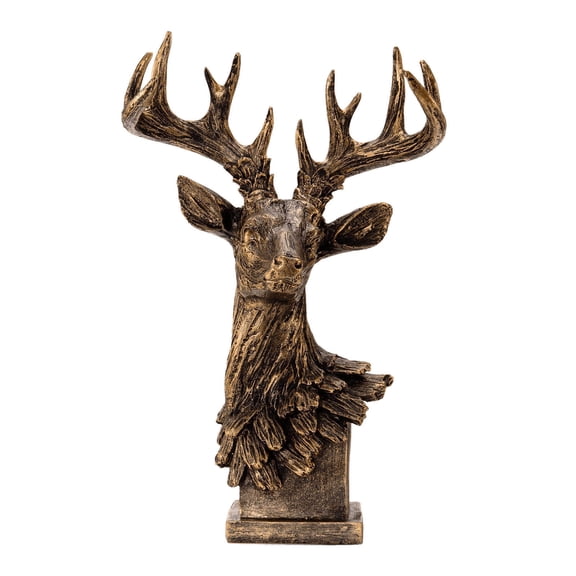 ZORVINEX Vintage Resin Deer Head Sculpture - Tall Antlered Animal Bust for Home Decor, Exquisite Craftsmanship & Modern Design Accent Piece Brown