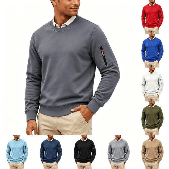 ZORYEVY Casual Sweatshirts for Men Long Sleeve Fall Lightweight Mens Sweatshirt Crewneck Pullover Solid Loose Tops