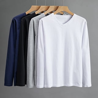 ZORYEVY Cotton Long Sleeve T Shirts for Men Sleep Lounge Casual Tops for Men Breathable V Neck Solid Lightweight Undershirt, Gray L