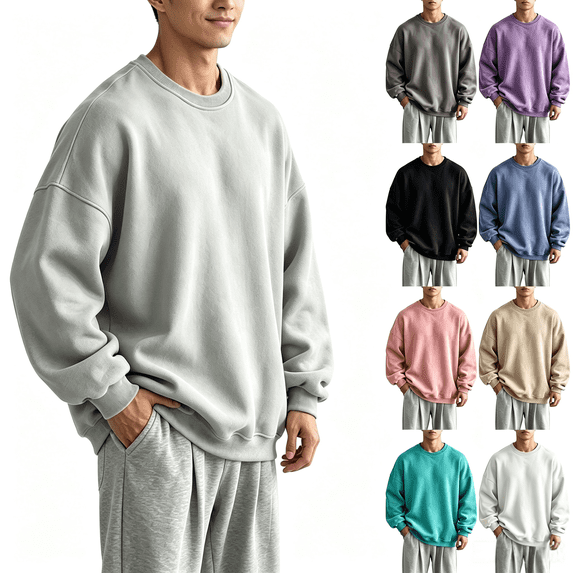 ZORYEVY Long Sleeve Mens Sweatshirt Casual Fleece Lined Winter Sweatshirts for Men Loose Crewneck Pullover Solid Tops