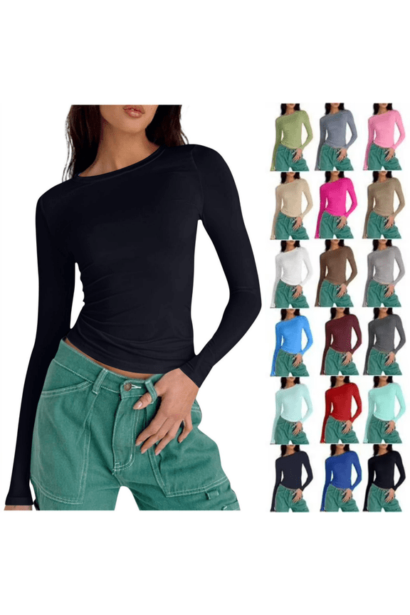 Womens Tops Long Sleeve Slim Winter Pullover Lightweight Shirts for Women Crew Neck Solid Color T Shirts