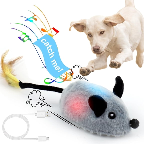 ZOSE Interactive Dog Toys Mouse, Escaping Mice Squeaky Dog Toy with Lights & Auto-Turn, Rechargeable Moving Dog Toys for Small/Medium/Large Dogs & Cats(Grey)