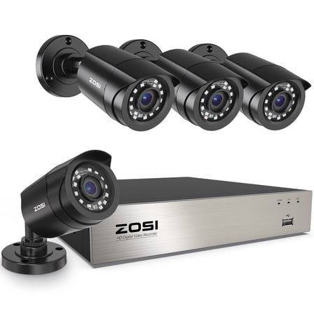 ZOSI 3K Lite H.265+ Home Security Camera System,5MP Lite 8 Channel Surveillance DVR and 4 x 1080p Weatherproof CCTV Dome Camera Outdoor Indoor with 80ft Night Vision, Motion Alerts, NO Hard Drive
