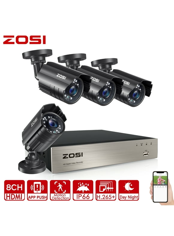 ZOSI 1080P H.265+ Home Security Camera System,5MP Lite 8 Channel Surveillance DVR and 4 x 1080p Weatherproof CCTV Dome Camera Outdoor Indoor with 80ft Night Vision, Motion Alerts, NO Hard Drive