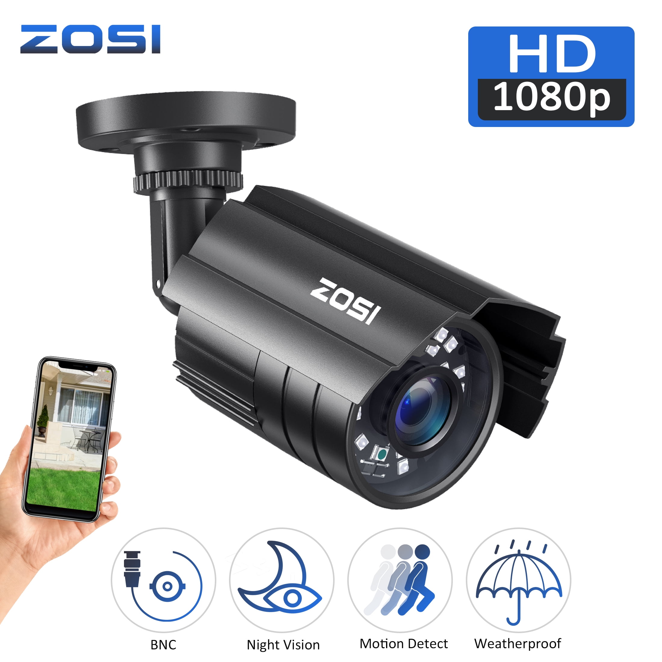 ZOSI 2 Pack 1080P Home Security Cameras with Audio Recording,Built-in  Microphone,1920TVL 2.0MP HD-TVI Surveillance Cameras with 120ft IR Night