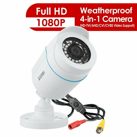 ZOSI 1080P HD 4-in-1 CCTV Camera for TVI/CVI/AHD/CVBS 1920TVL 2.0MP Home Outdoor CCTV Security System, 80ft IR Night Vision, Waterproof
