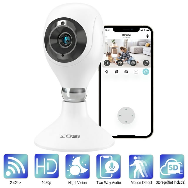 ZOSI 1080P HD Indoor Home WiFi Security Camera with Night Vision & 2