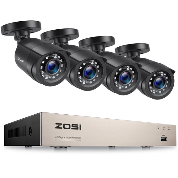 ZOSI 1080P Security Camera System H.265+ 8CH Full 1080P HD Video DVR Recorder with 4X HD 1920TVL 1080P Indoor Outdoor Weatherproof CCTV Cameras ,Motion Alert,Remote Access(No HDD)