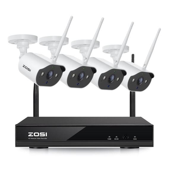 ZOSI 1080P Wireless Security Camera System H.265+ 8Channel 1080P CCTV NVR and 4PCS 2.0MP 1080P Weatherproof Bullet IP WiFi Cameras