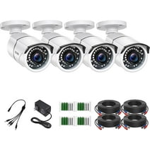 ZOSI 1080p Security Camera, 4 Pack White Bullet Wired Surveillance Camera for Outdoor, Night Vision