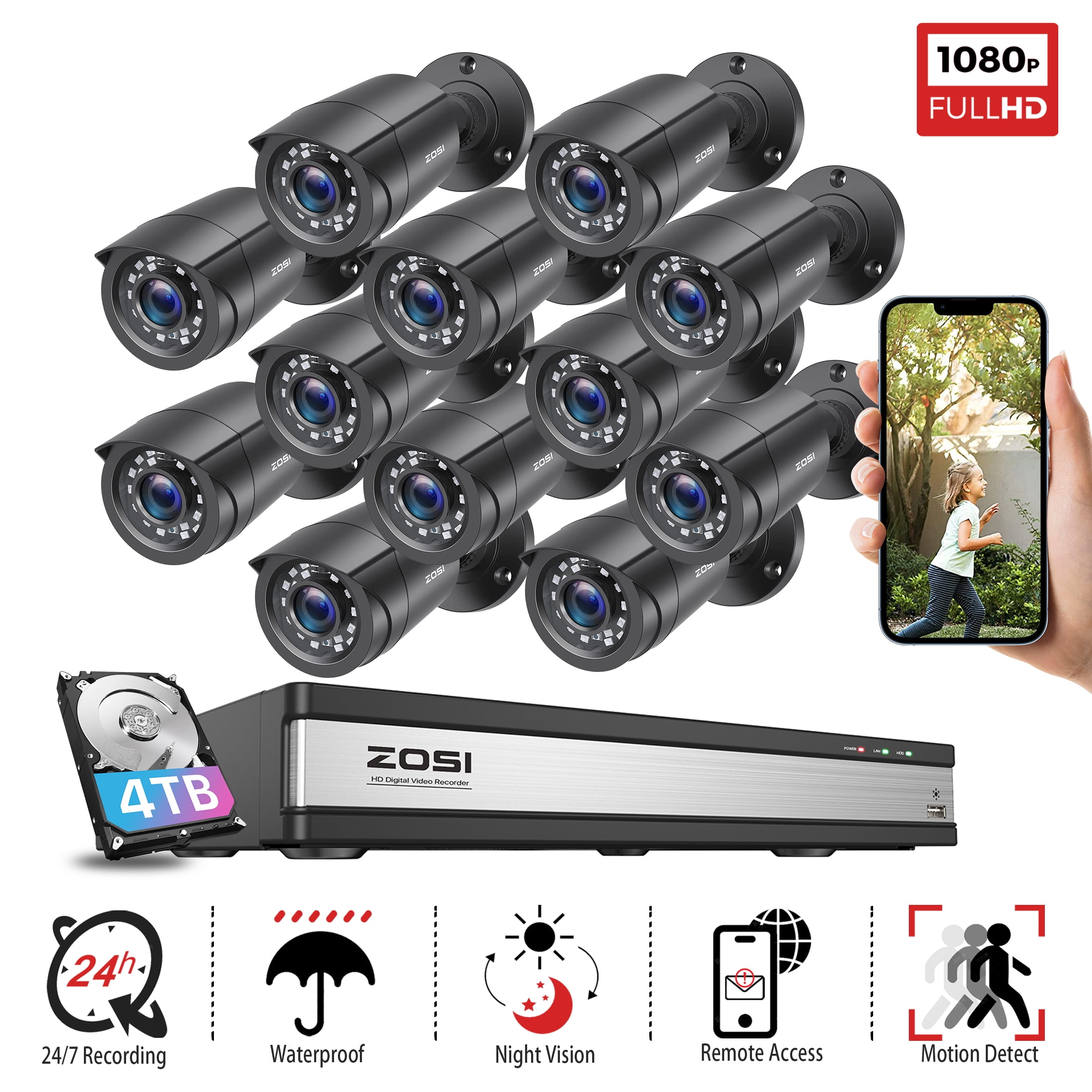 ZOSI H.265+ 5MP Lite Kit Vidéo Surveillance 16CH DVR avec Disque Dur