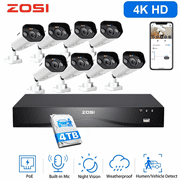 ZOSI 16CH 4K Home Security Camera System, 8pcs Wired 8MP Outdoor PoE IP Cameras with AI Person Vehicle Detection, 4K 16CH NVR with 4TB HDD for 24-7 Recording