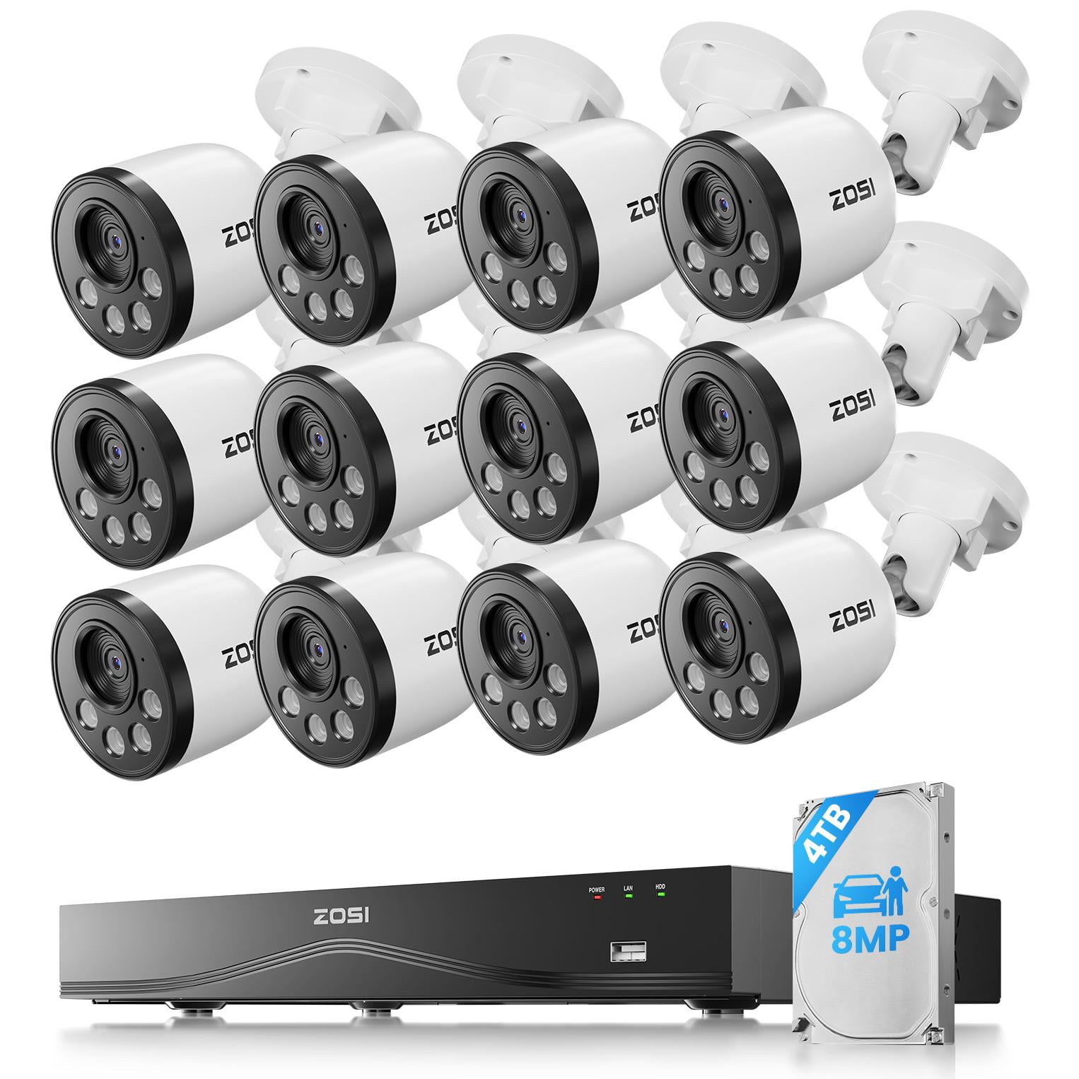 ZOSI 16CH 4K PoE Security Camera System with 4TB HDD, 12pcs 8MP Outdoor ...