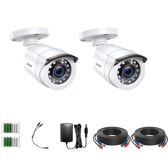 ZOSI 2 Pack 1080P 2MP HD TVI Bullet Security Cameras for Outdoor Indoor Surveillance,80ft Night Vision,Weatherproof,Compatibility with 720P,1080P,5MP and 4K HD-TVI/AHD/CVI/Analog CCTV DVR Systems