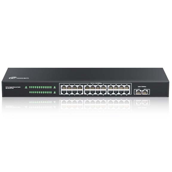 ZOSI 24 Port Gigabit PoE Switch with 2 Gigabit Uplink Ports,Unmanaged Ethernet Switch, IEEE802.3af/at, Plug & Play, Sturdy Metal Casing, Desktop/Wall Mountable