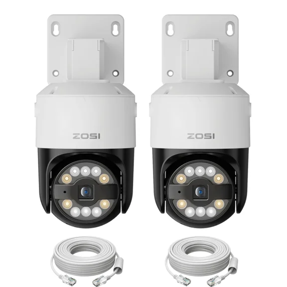 ZOSI 2Pack C296 4K 8MP PoE IP Pan/Tilt Add-on Security Camera with Ethernet Cable, AI Human Face Vehicle Pet Detect, Starlight Color Night Vision, 2-Way Talk, SD Card Storage, Work with Our PoE NVR