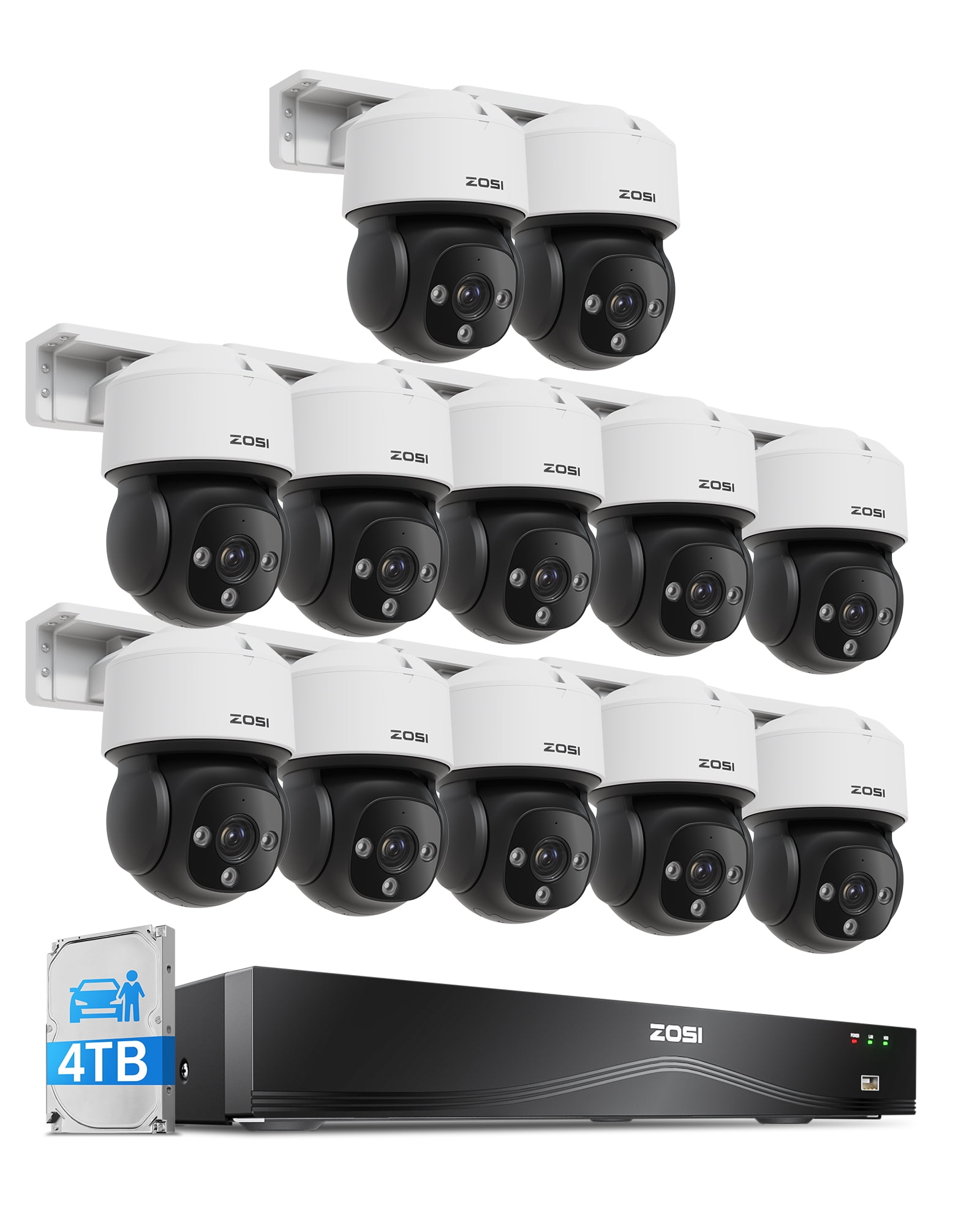 ZOSI 360°View 4K 16CH POE Security Camera System (32CH Expandable) with 4TB HDD, 12 x 8MP Wired PoE IP Dome Cameras Outdoor Indoor, AI Human/Vehicle/Face Detection, Two-Way Talk, Auto Tracking