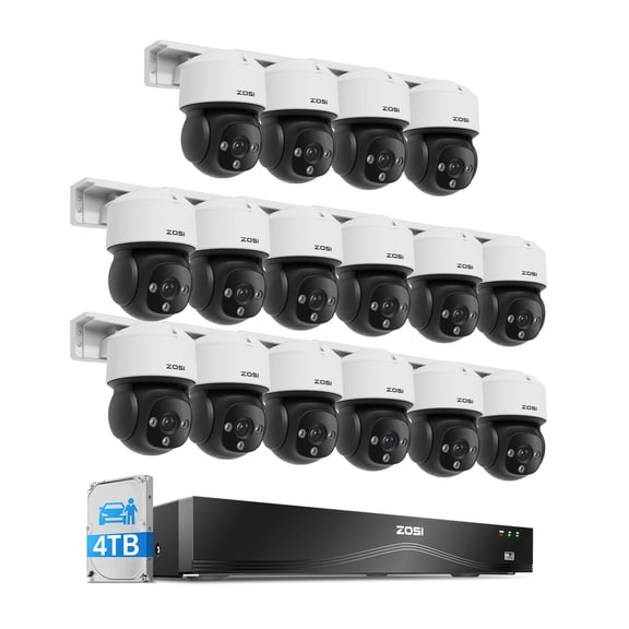 ZOSI 360View 4K 16CH POE Security Camera System (32CH Expandable) with 4TB HDD, 16 x 8MP Wired PoE IP Dome Cameras Outdoor Indoor, AI Human/Vehicle/Face Detection, Two-Way Talk, Auto Tracking