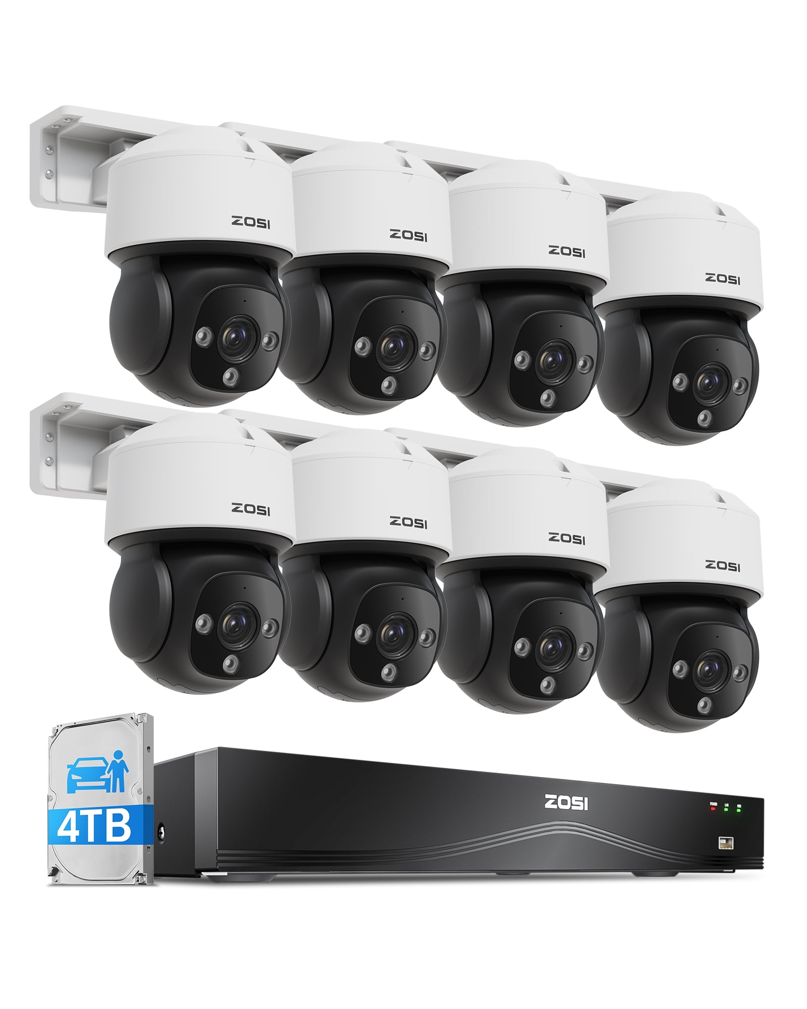 ZOSI 360°View 4K 16CH POE Security Camera System (32CH Expandable) with 4TB HDD, 8 x 8MP Wired PoE IP Dome Cameras Outdoor Indoor, AI Human/Vehicle/Face Detection, Two-Way Talk,Auto Tracking