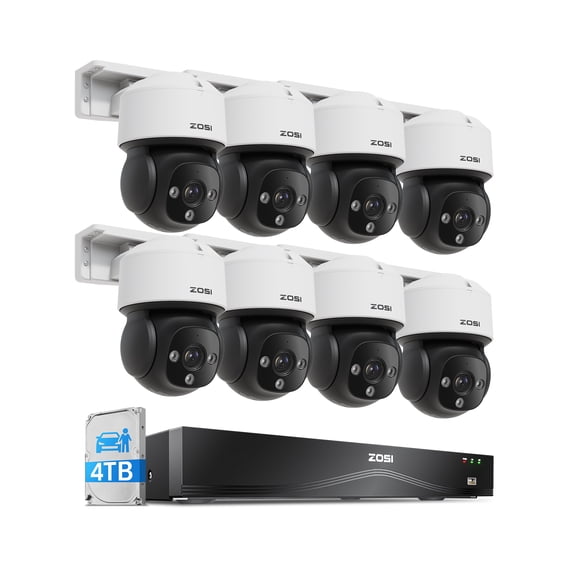 ZOSI 360View 4K 16CH POE Security Camera System (32CH Expandable) with 4TB HDD, 8 x 8MP Wired PoE IP Dome Cameras Outdoor Indoor, AI Human/Vehicle/Face Detection, Two-Way Talk,Auto Tracking