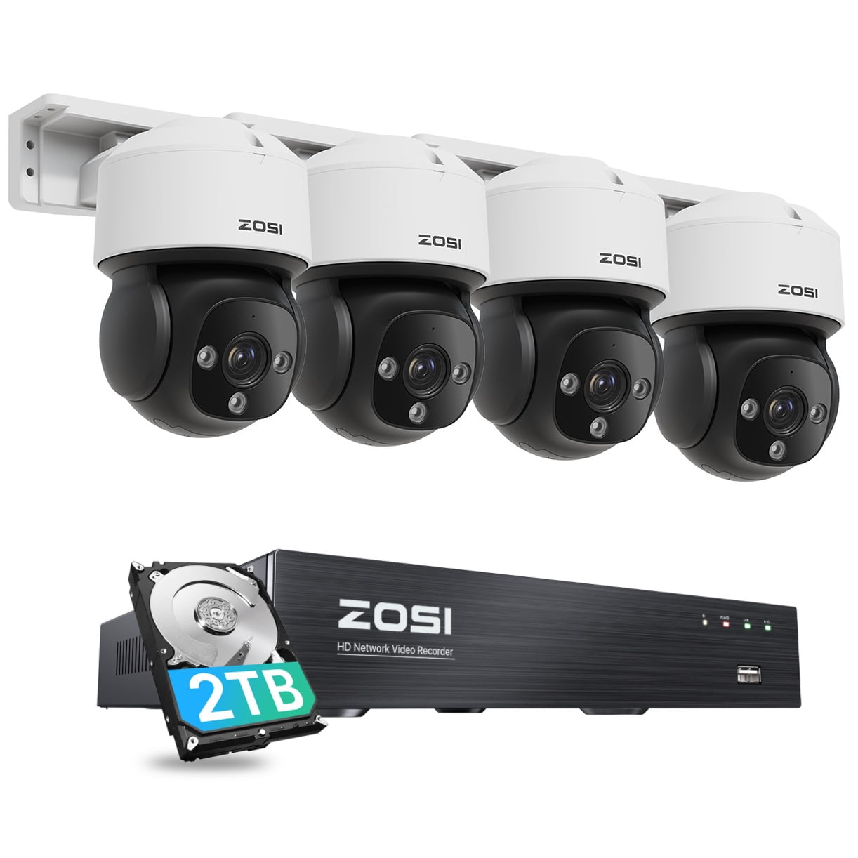 ZOSI 360°View 4K 8CH POE Security Camera System (16CH Expandable) with 2TB HDD, 4 x 8MP Wired PoE IP Dome Cameras Outdoor Indoor, AI Human/Vehicle/Face Detection, Two-Way Talk,Auto Tracking