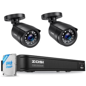 ZOSI 3K Lite Security Camera System Indoor Outdoor,AI Human/Vehicle Detection,Night Vision,Remote Access,2pcs 1080P 1920TVL Weatherproof Surveillance Cameras,H.265+ 8CH CCTV DVR(500GB SSD)