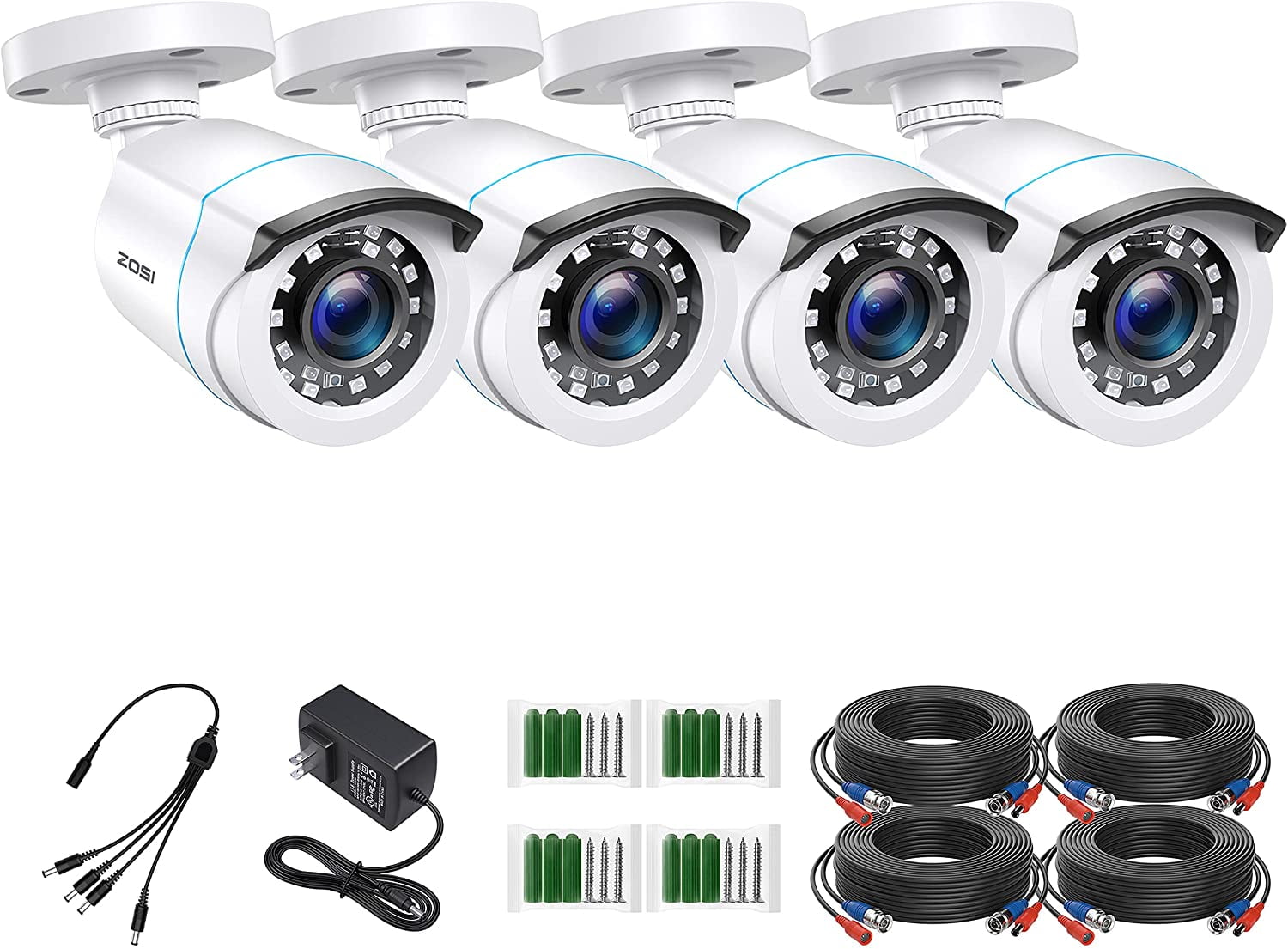 ZOSI 4 Pack 2MP 1080p HD-TVI Home Security Camera Outdoor Indoor 1920TVL,24PCS LEDs,80ft Night Vision, 90View Angle, Waterproof Surveillance CCTV Bullet Camera