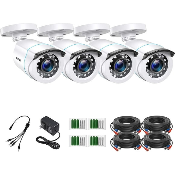 ZOSI 4 Pack 2MP 1080p HD-TVI Home Security Camera Outdoor Indoor 1920TVL,24PCS LEDs,80ft Night Vision, 90View Angle, Waterproof Surveillance CCTV Bullet Camera