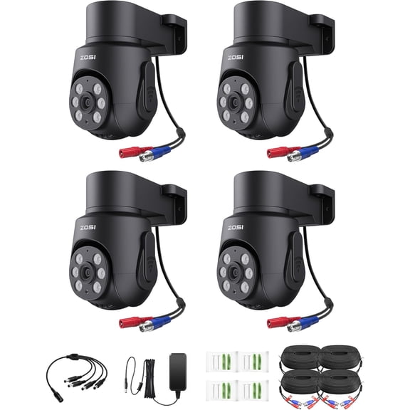 ZOSI 4 x 1080p HD-TVI Surveillance Camera Outdoor Indoor, 360 Pan Tilt 2MP Wired Security Weatherproof CCTV Dome Camera with o Recording, IR Night Vision, Only Work with Our DVR